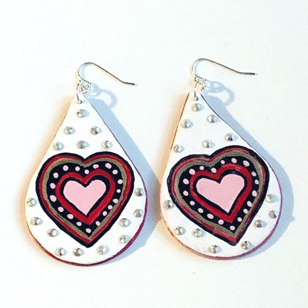 Hand Painted Heart Earrings Polymer Clay